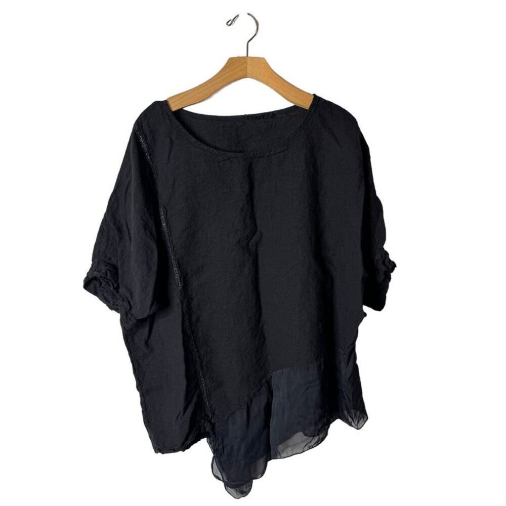 Casual Oversized Black Women's Linen Blouse. Made in Italy.